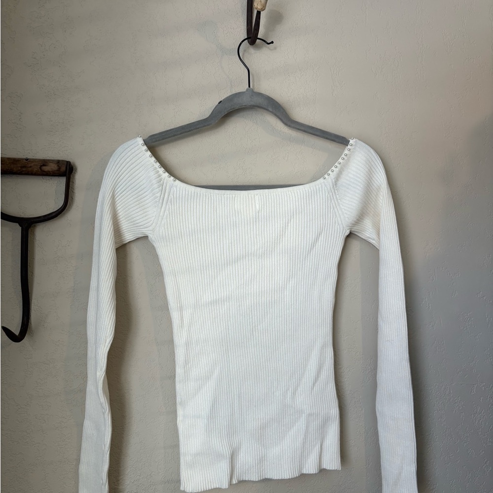 H&M Pearl-Embellished Ribbed Top - Picture 4 of 4